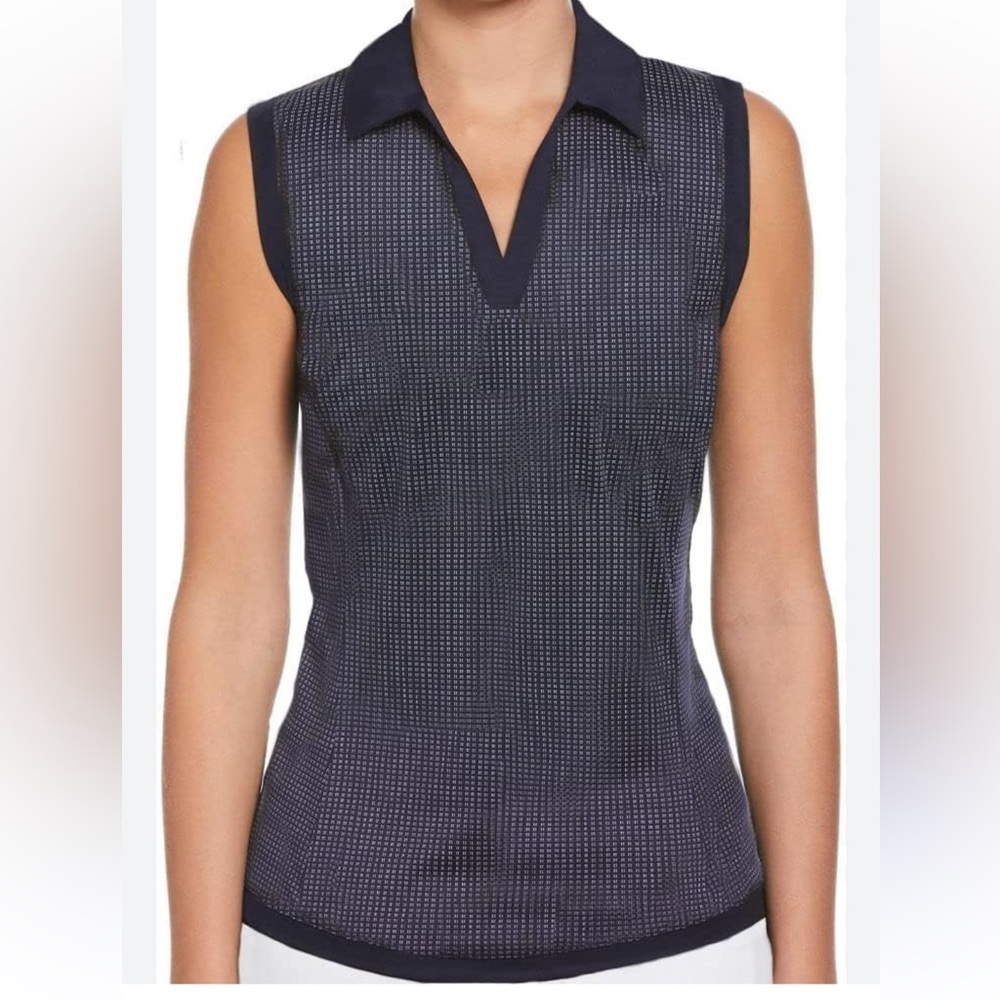 Ben Hogan Women's Geo Sleeveless Polo Peacoat size SM new